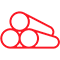 Red outline icon of three stacked logs, with two logs on the bottom and one log on top, displayed on a white background.