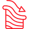 Red icon showing a wavy, rectangular shape with horizontal lines and a triangle on top, possibly representing airflow or ventilation.