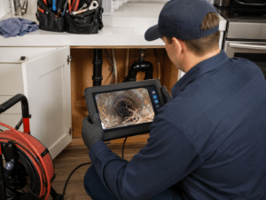 a sewer line camera inspection monitor or tablet